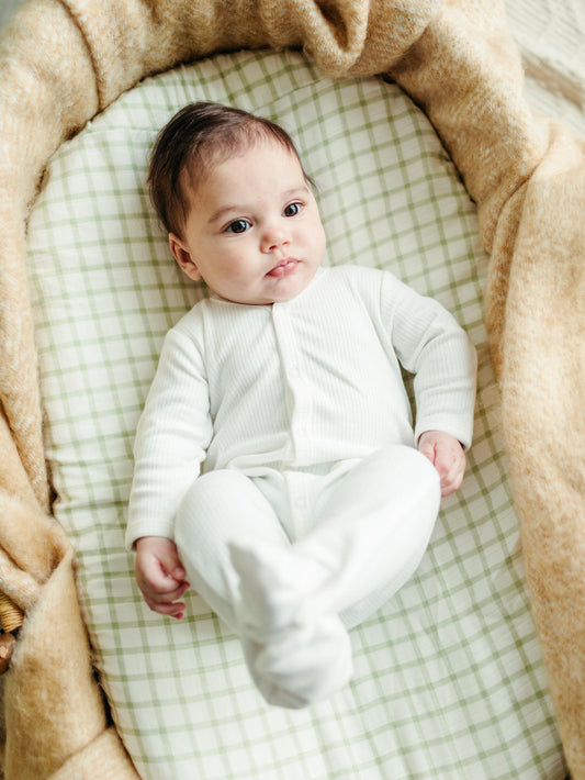 Muslin - Bassinet Sheet - Sage Windowpane