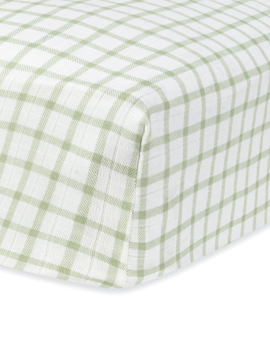 Muslin - Crib Sheet - Sage Windowpane