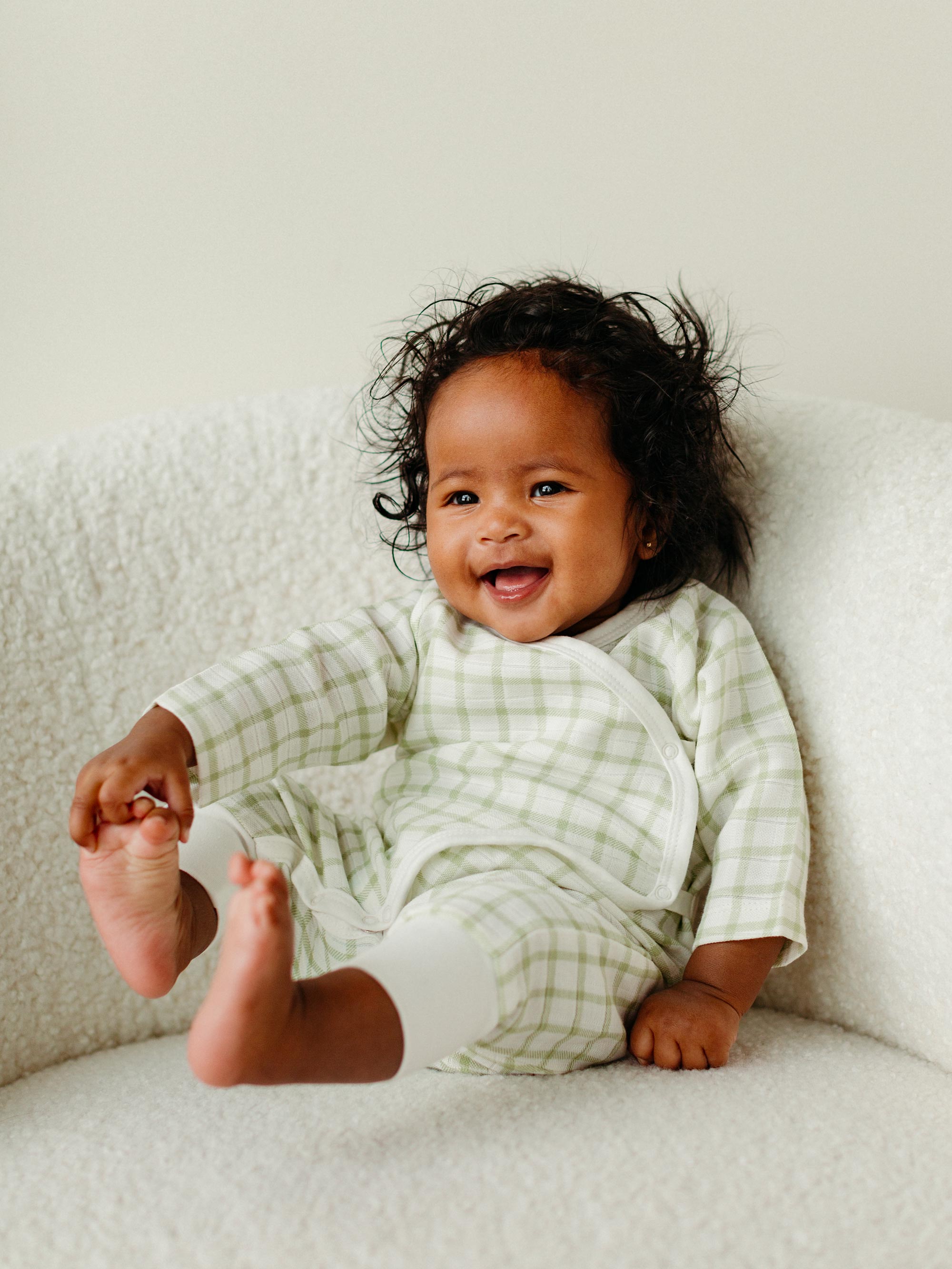 White Long Sleeve Muslin SideSnap Kimono Onesie for Babies Under the