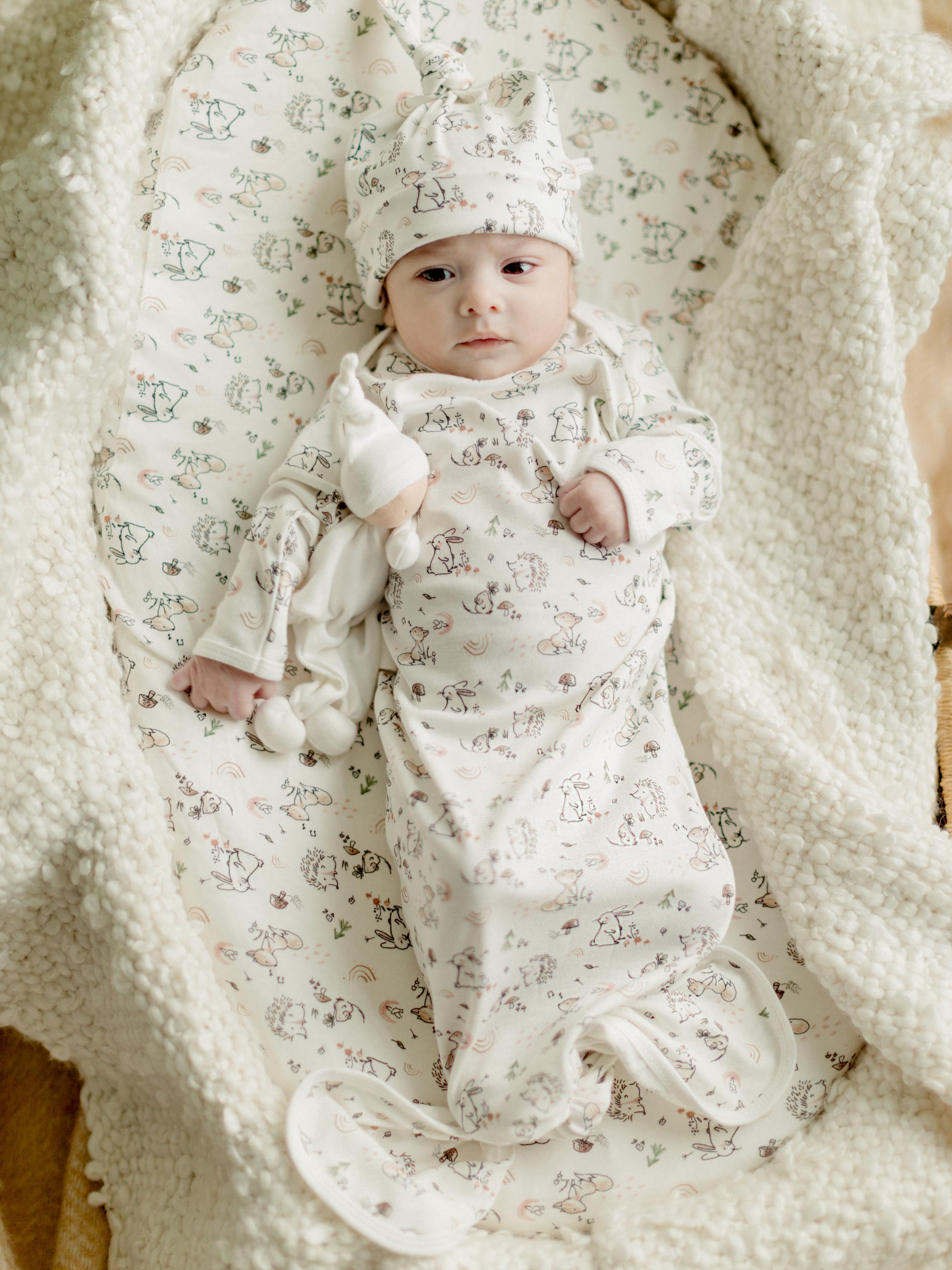 Knotted Gown & Beanie Set - Woodland Babies