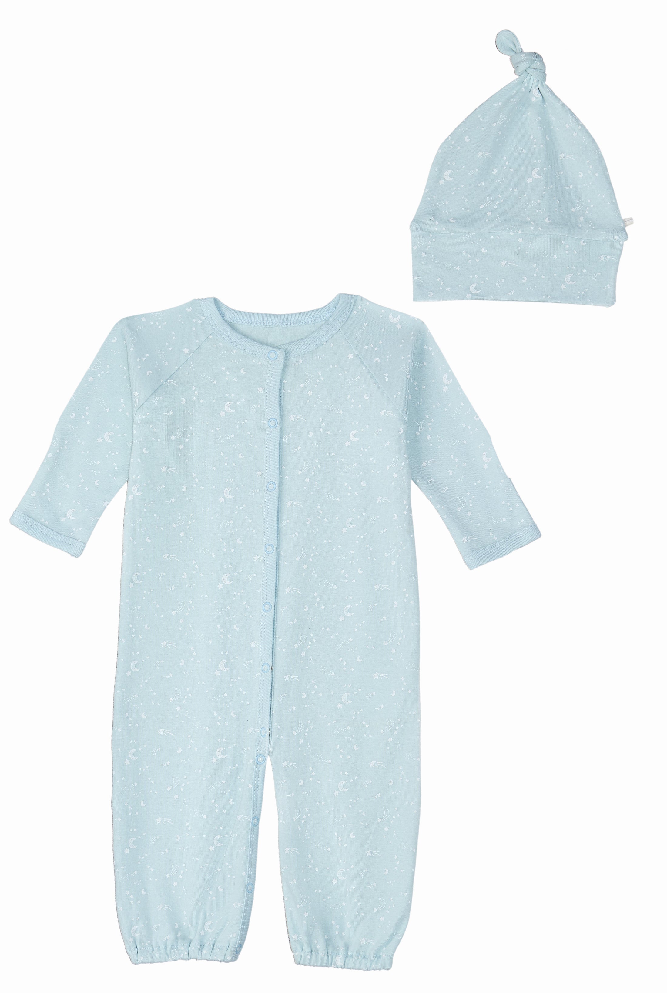 Moon and Stars Convertible Romper Knotted Hat Set