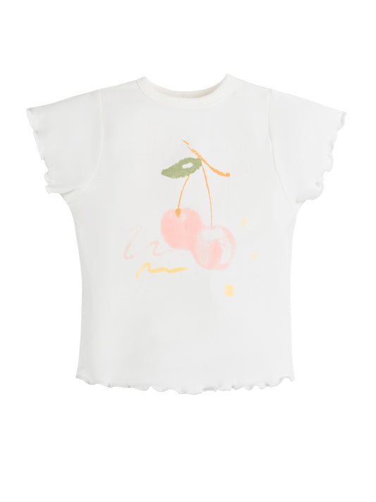 T-shirt - Girls - Flutter Sleeves - Cherry Picking Screenprint