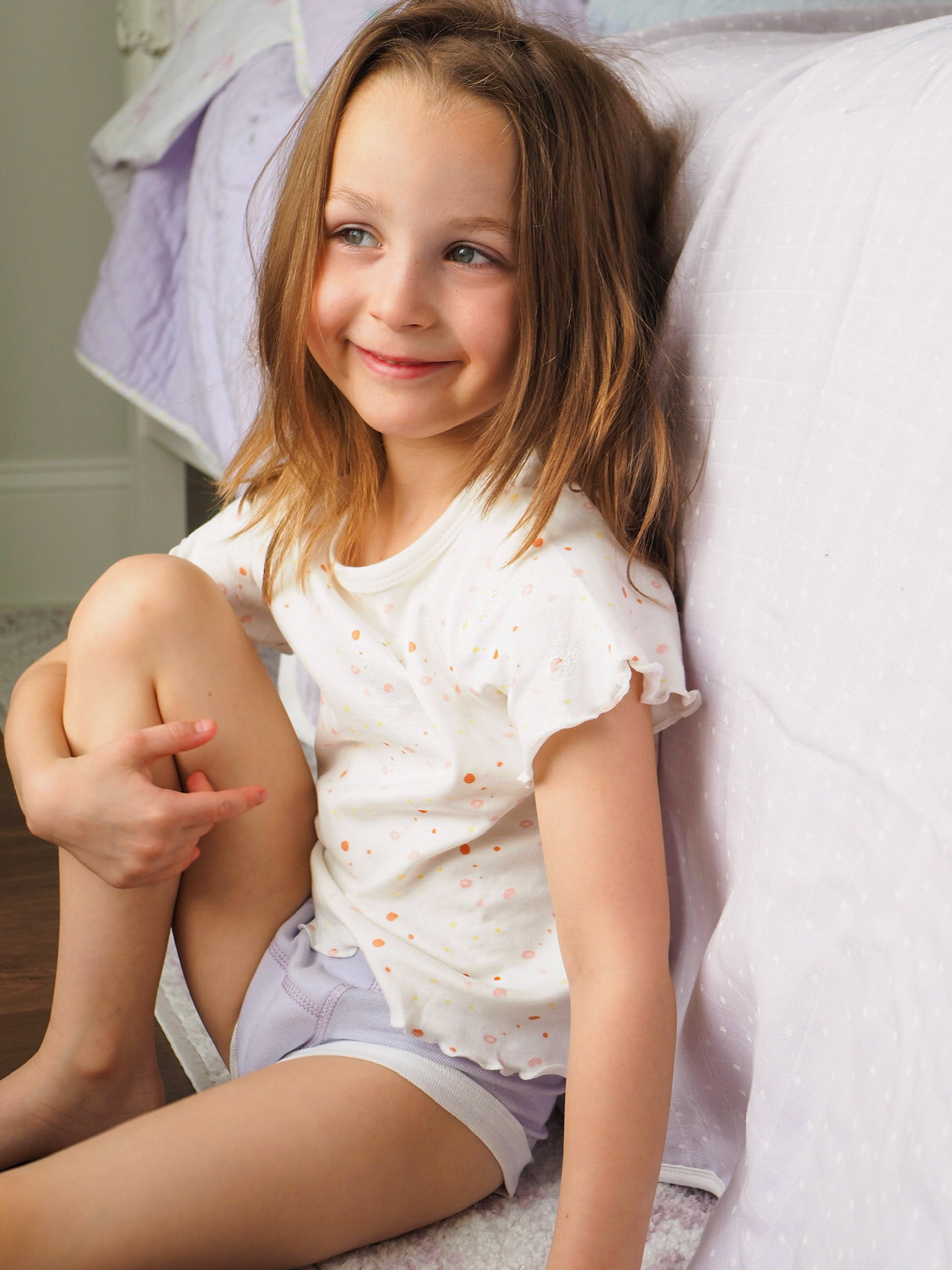 T-shirt - Girls - Flutter Sleeves - Pink Dots