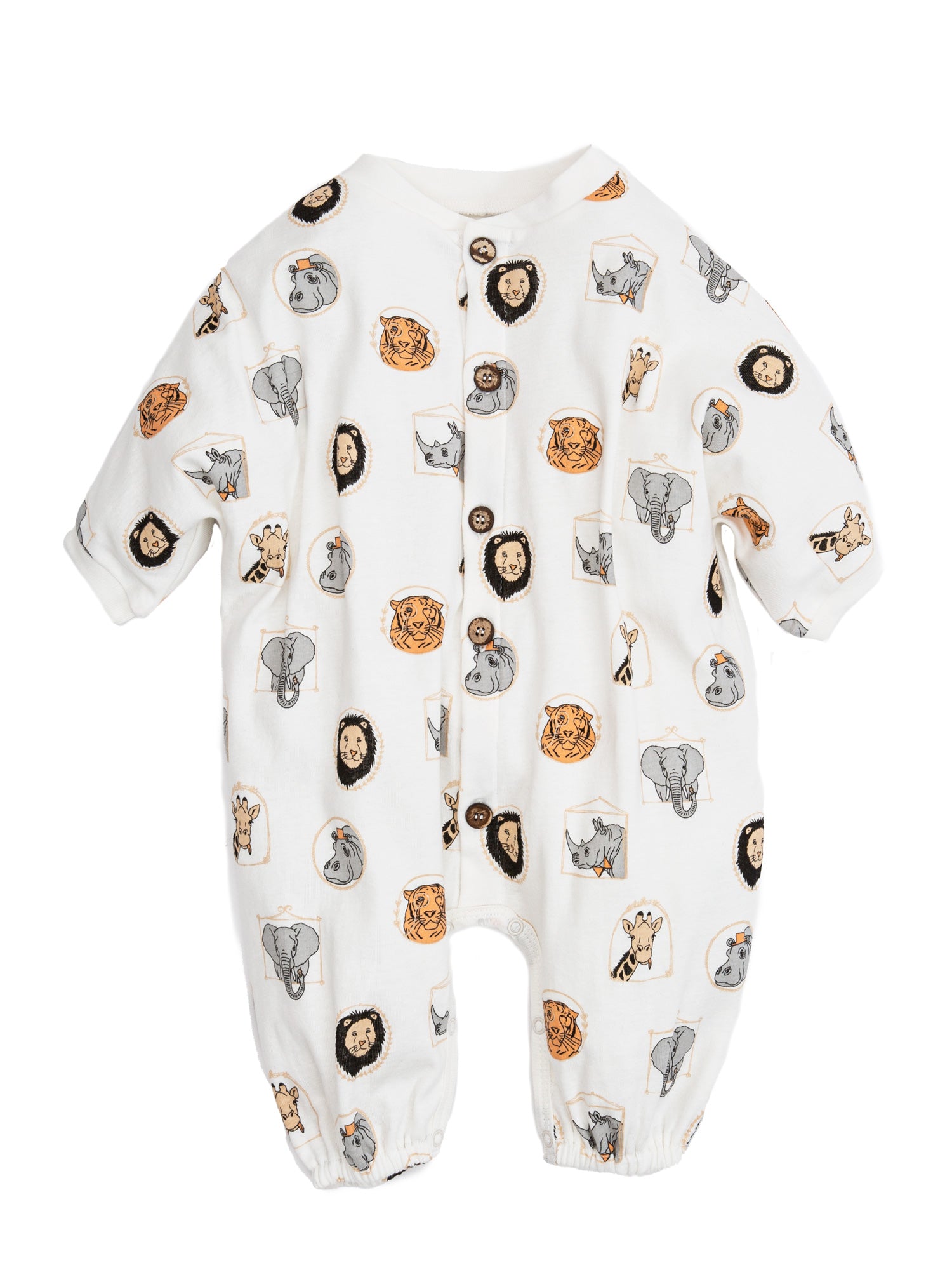 Organic Cotton Long Bubble Romper – Animal Frame Print