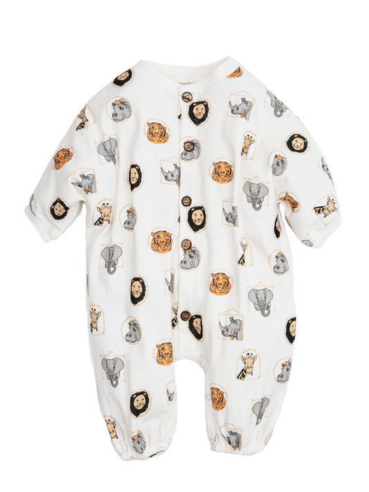 Organic Cotton Long Bubble Romper – Animal Frame Print