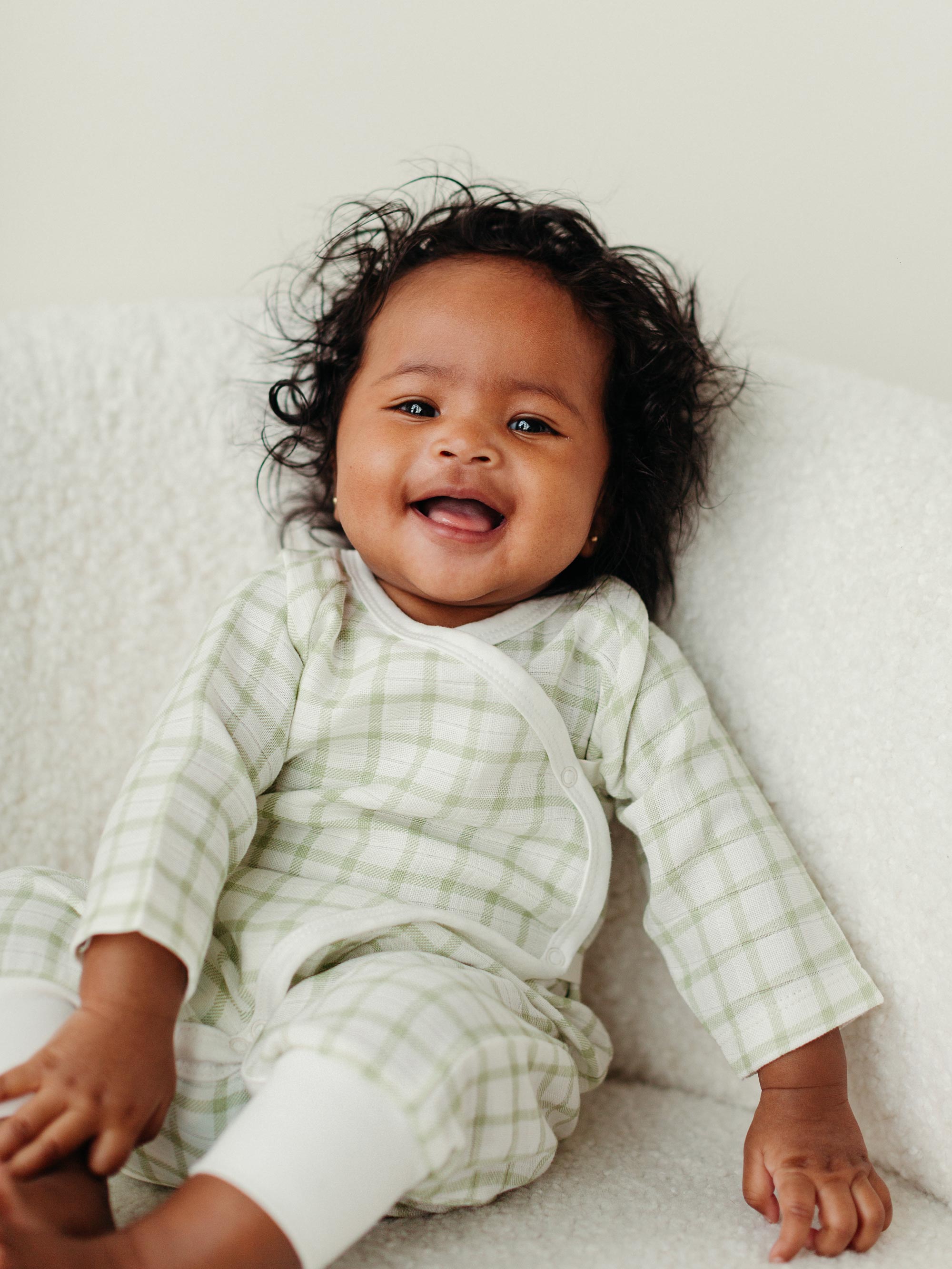 White Long Sleeve Muslin SideSnap Kimono Onesie for Babies Under the