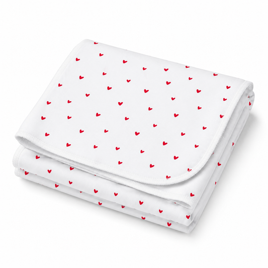 Organic Egyptian Cotton Receiving Blanket – Red Hearts Print