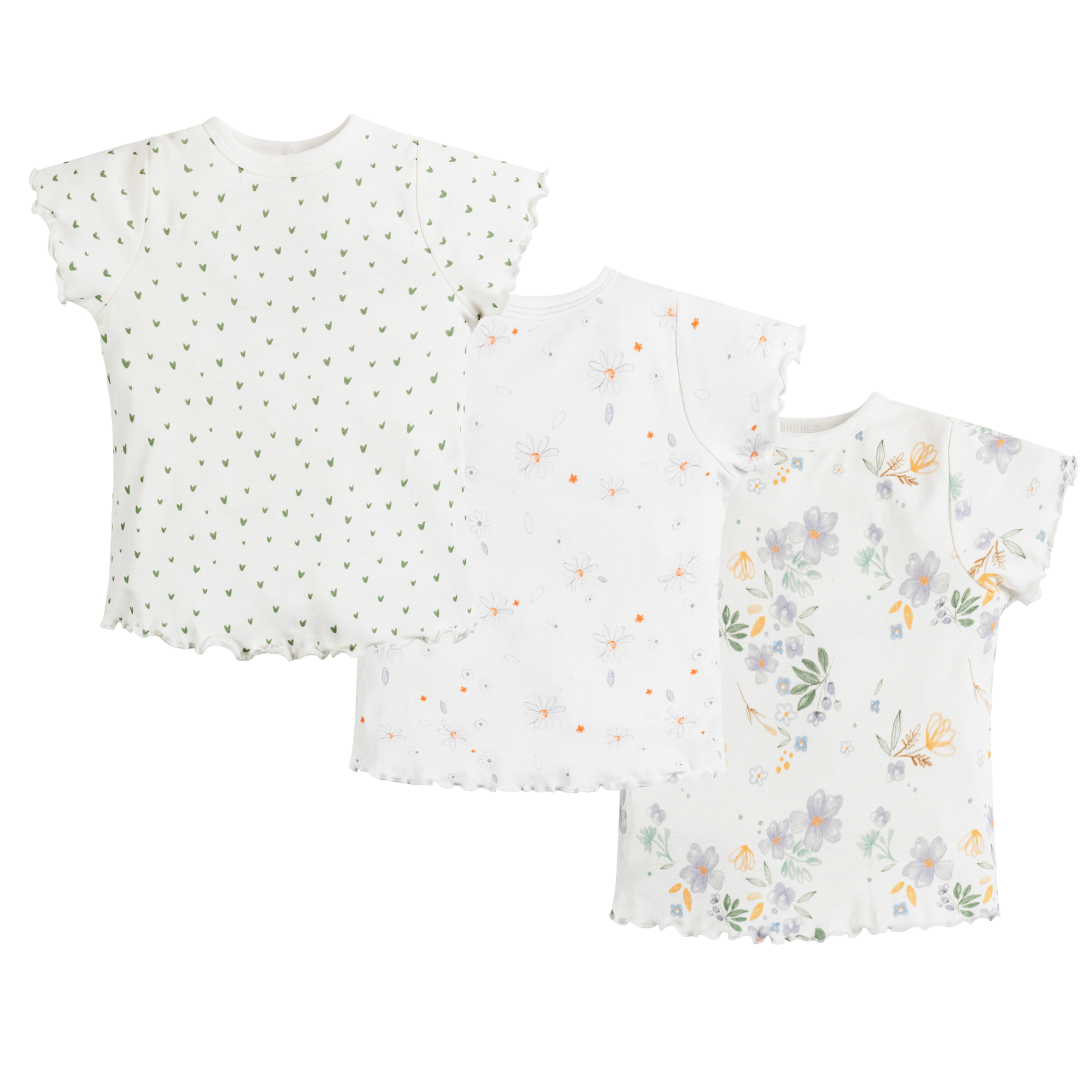 T-shirt Girls Flutter Sleeves Modern Daisy Assorted 3 Pack