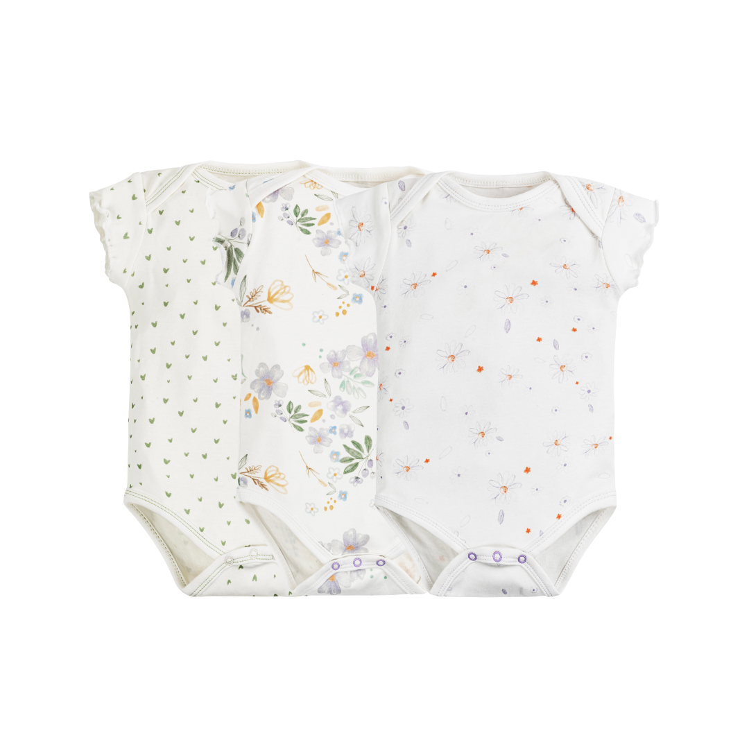 Onesies Girls Flutter Sleeves Modern Daisy Assorted 3 Pack